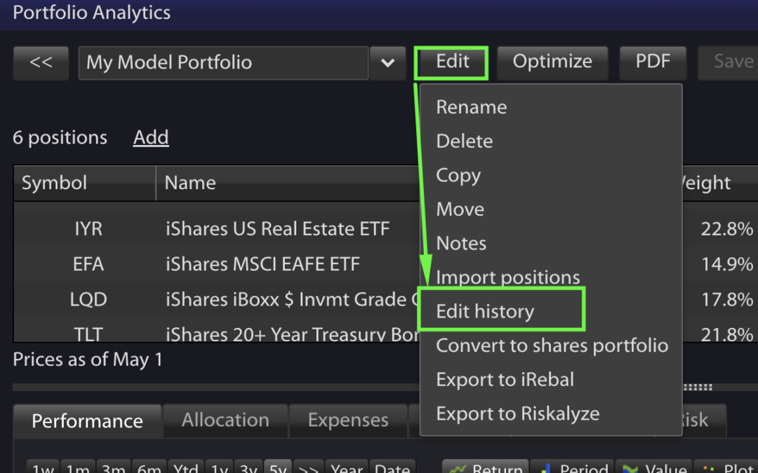 Editing a Model Portfolio History