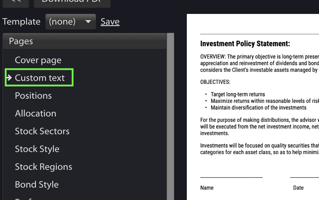 Custom Text Page in PDF